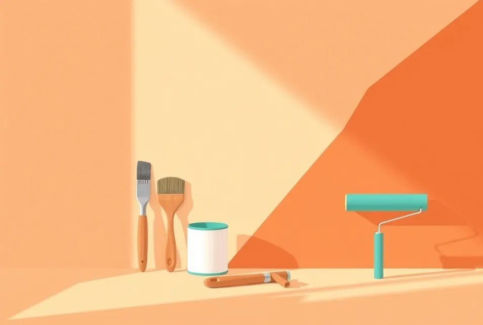 Outils de peinture disposés dans l'ordre des étapes du chantier