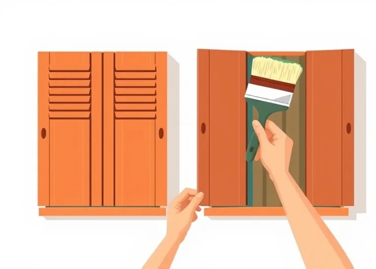 Mise en peinture au pinceau de volets et d'encadrements en bois